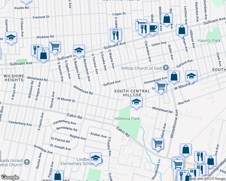 map of restaurants, bars, coffee shops, grocery stores, and more near 715 South Wayne Avenue in Columbus