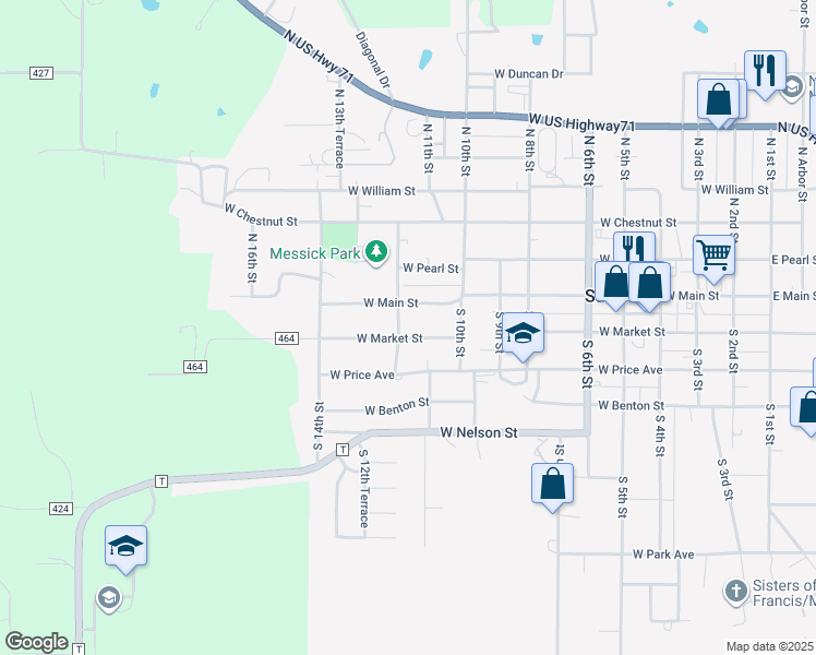 map of restaurants, bars, coffee shops, grocery stores, and more near 105 South 12th Street in Savannah