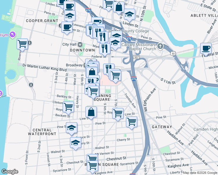 map of restaurants, bars, coffee shops, grocery stores, and more near 614 Benson Street in Camden