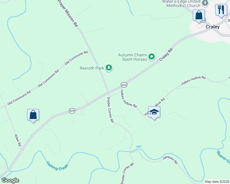 map of restaurants, bars, coffee shops, grocery stores, and more near 2410 Craley Road in Windsor