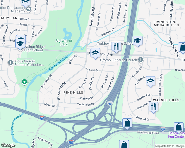 map of restaurants, bars, coffee shops, grocery stores, and more near 1797 Fleming Road in Columbus