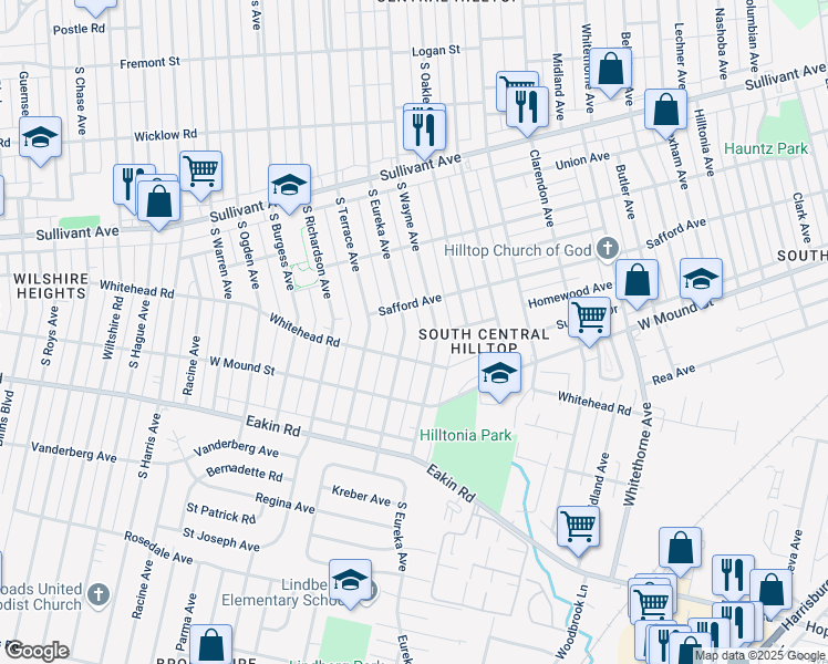 map of restaurants, bars, coffee shops, grocery stores, and more near 715 South Wayne Avenue in Columbus