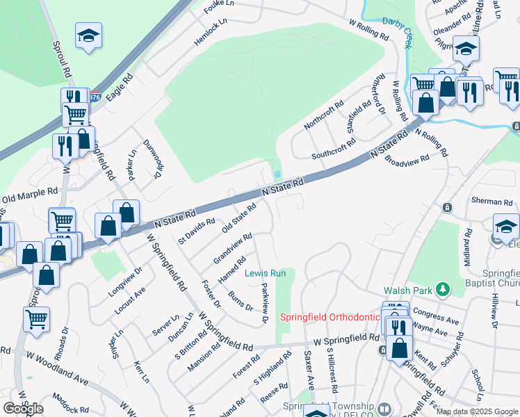 map of restaurants, bars, coffee shops, grocery stores, and more near 151 Old State Road in Springfield
