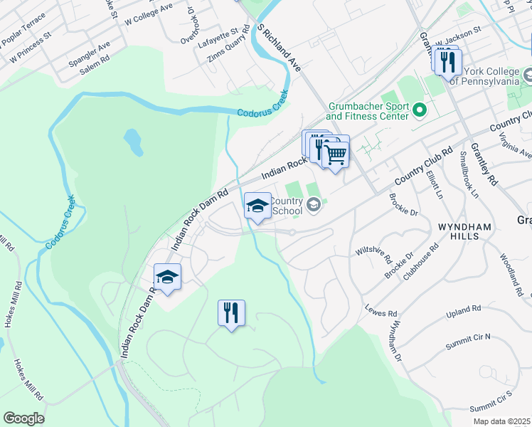map of restaurants, bars, coffee shops, grocery stores, and more near 1272 Elderslie Lane in York