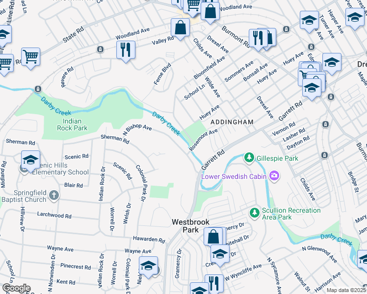 map of restaurants, bars, coffee shops, grocery stores, and more near 601 North Bishop Avenue in Springfield