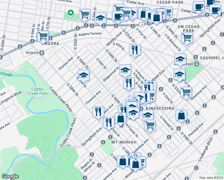 map of restaurants, bars, coffee shops, grocery stores, and more near 5539 Litchfield Street in Philadelphia