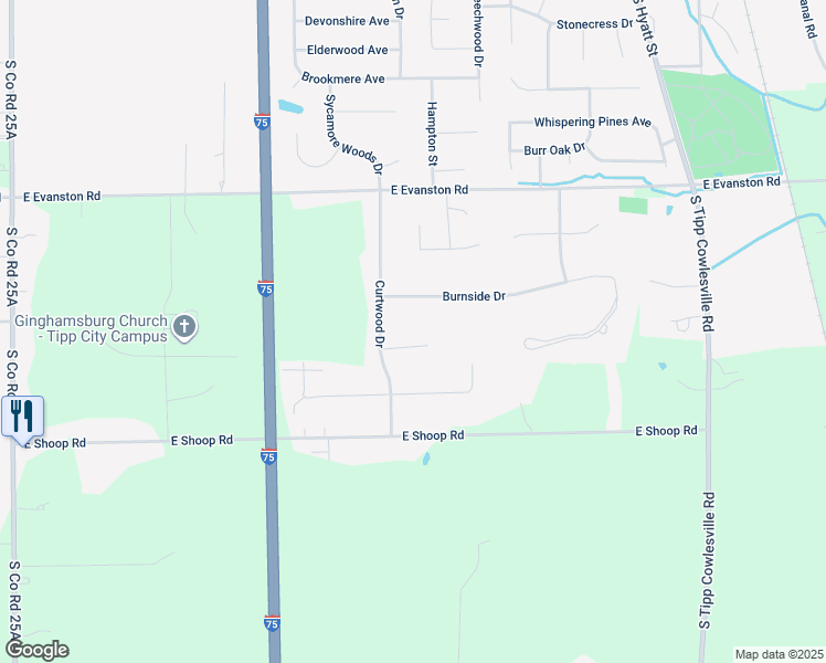 map of restaurants, bars, coffee shops, grocery stores, and more near 855 Dean Court in Tipp City