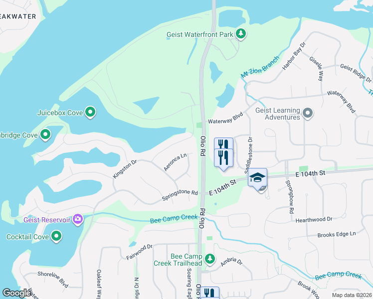 map of restaurants, bars, coffee shops, grocery stores, and more near 10572 Aeronca Lane in McCordsville