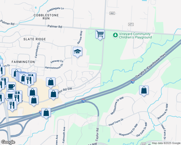 map of restaurants, bars, coffee shops, grocery stores, and more near 10564 Taylor Road Southwest in Reynoldsburg