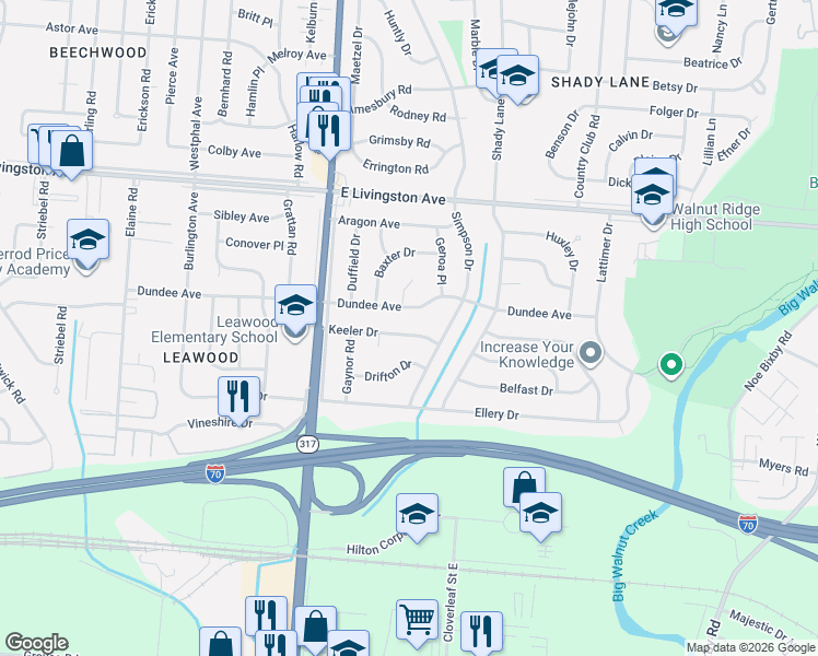 map of restaurants, bars, coffee shops, grocery stores, and more near 4484 Keeler Drive in Columbus