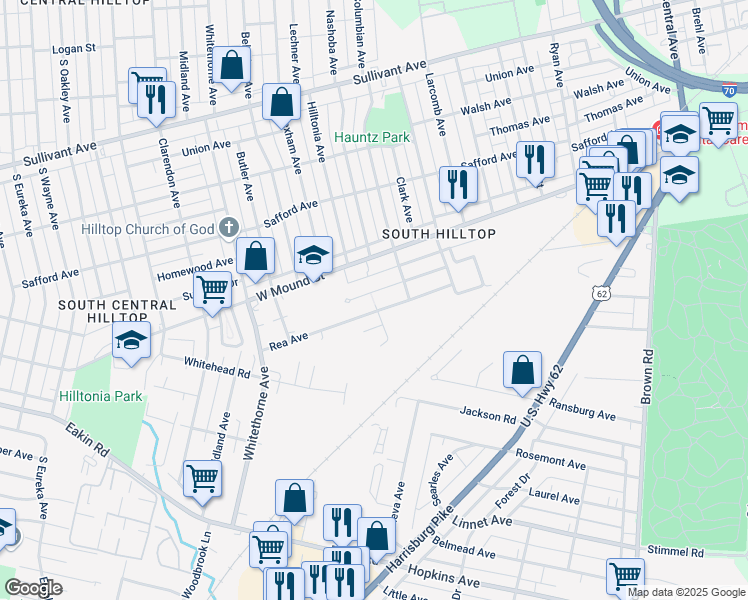 map of restaurants, bars, coffee shops, grocery stores, and more near 1955 Vaughn Street in Columbus