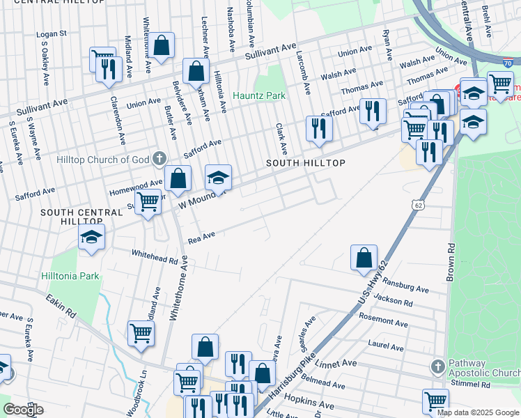 map of restaurants, bars, coffee shops, grocery stores, and more near 1955 Vaughn Street in Columbus