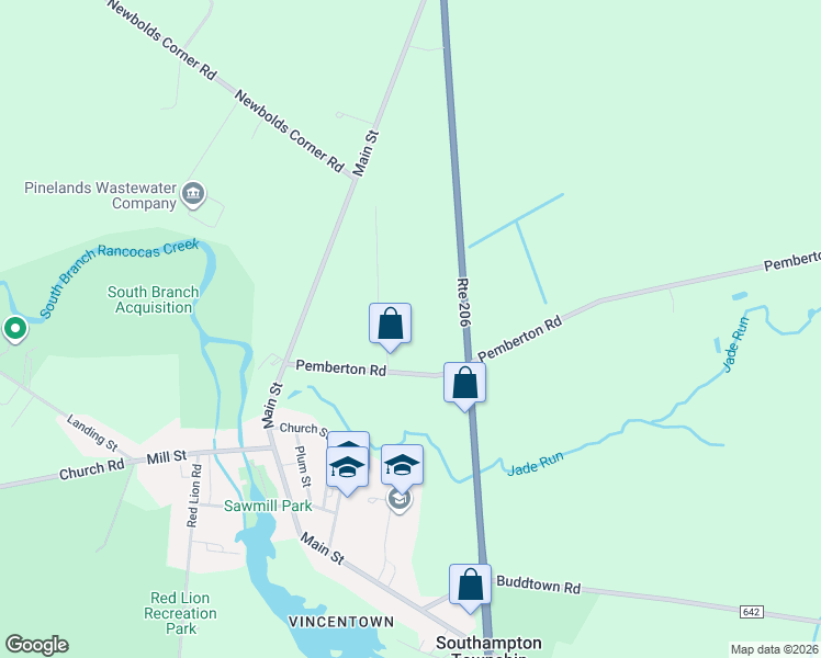 map of restaurants, bars, coffee shops, grocery stores, and more near 17 Pemberton Road in Southampton Township