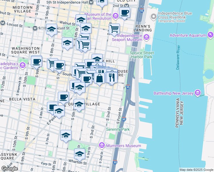 map of restaurants, bars, coffee shops, grocery stores, and more near in Philadelphia