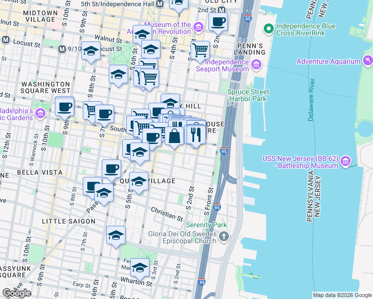 map of restaurants, bars, coffee shops, grocery stores, and more near in Philadelphia