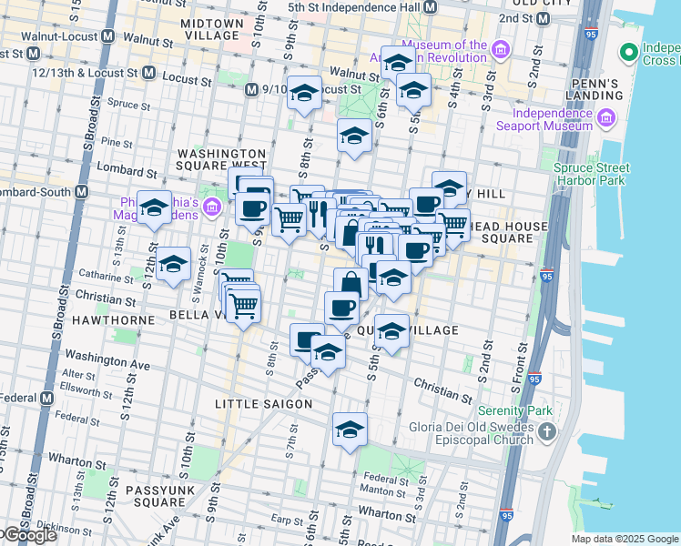 map of restaurants, bars, coffee shops, grocery stores, and more near in Philadelphia
