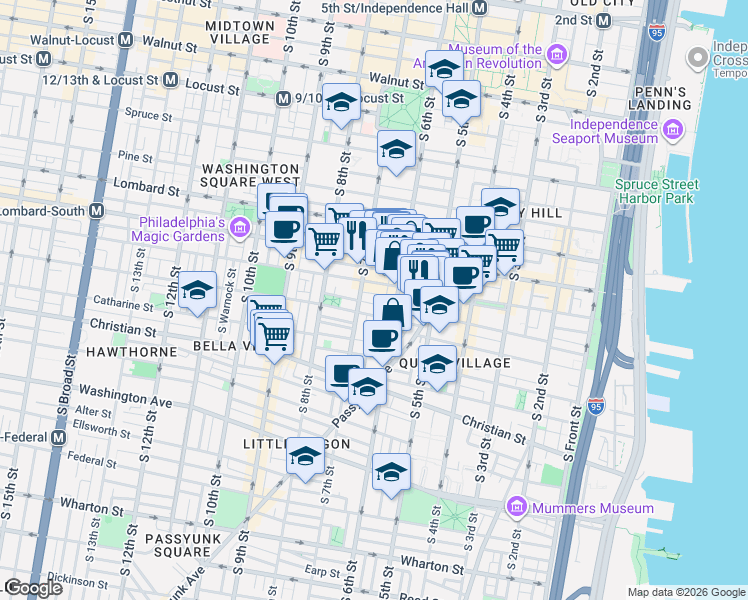 map of restaurants, bars, coffee shops, grocery stores, and more near in Philadelphia