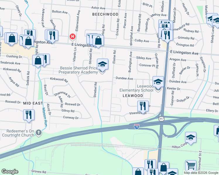 map of restaurants, bars, coffee shops, grocery stores, and more near 1638-1640 Carstare Court in Columbus