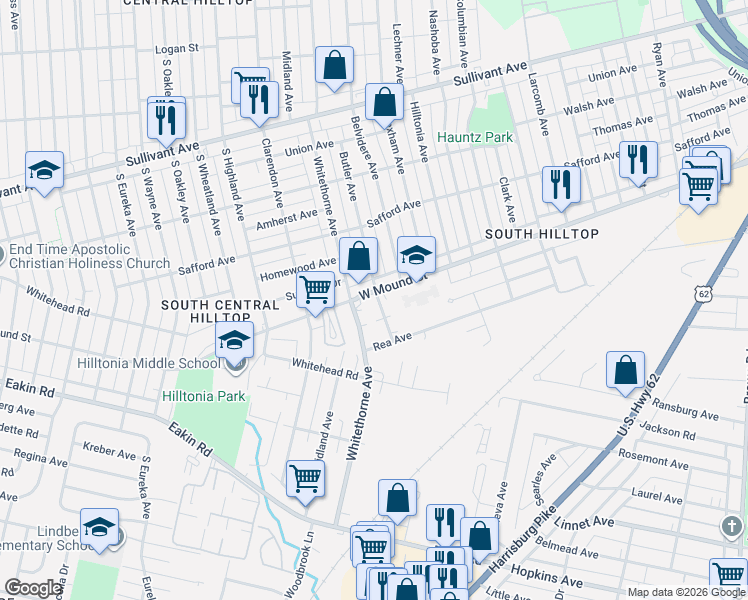 map of restaurants, bars, coffee shops, grocery stores, and more near 745 Butler Avenue in Columbus