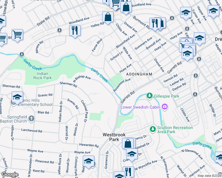 map of restaurants, bars, coffee shops, grocery stores, and more near 601 North Bishop Avenue in Springfield