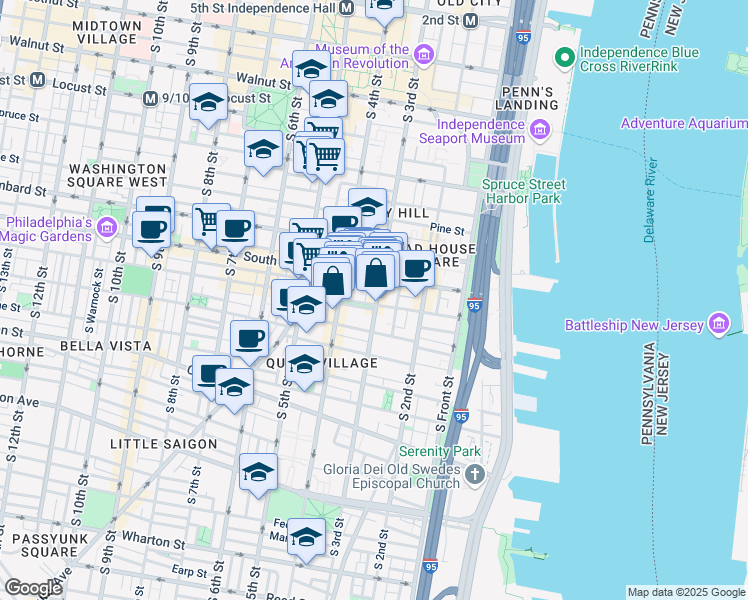 map of restaurants, bars, coffee shops, grocery stores, and more near 624 South 3rd Street in Philadelphia