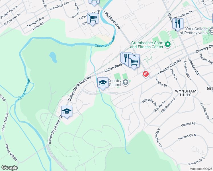 map of restaurants, bars, coffee shops, grocery stores, and more near 1272 Elderslie Lane in York