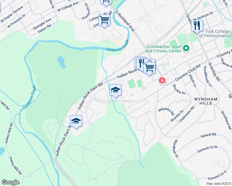 map of restaurants, bars, coffee shops, grocery stores, and more near 942 Stonehaven Way in York