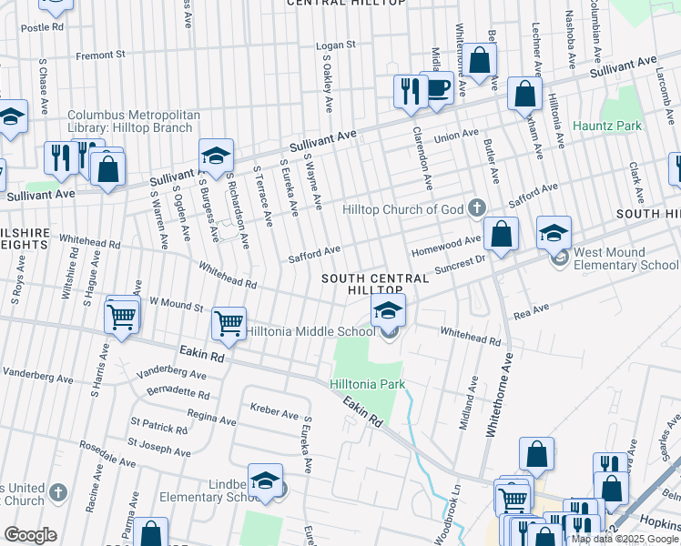 map of restaurants, bars, coffee shops, grocery stores, and more near 712 South Wayne Avenue in Columbus