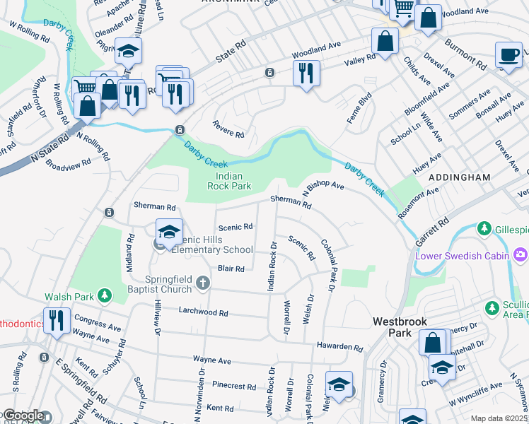 map of restaurants, bars, coffee shops, grocery stores, and more near 311 Taylor Road in Springfield