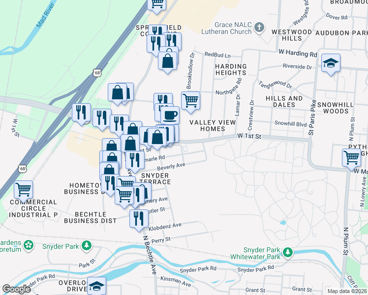 map of restaurants, bars, coffee shops, grocery stores, and more near 1300 Goodwin Avenue in Springfield