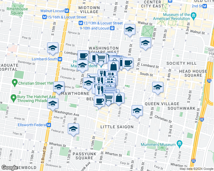 map of restaurants, bars, coffee shops, grocery stores, and more near 702 South Hutchinson Street in Philadelphia