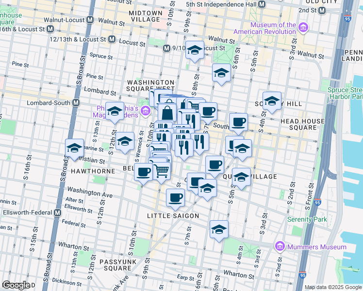 map of restaurants, bars, coffee shops, grocery stores, and more near 807 Fitzwater Street in Philadelphia