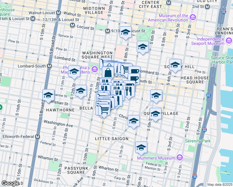 map of restaurants, bars, coffee shops, grocery stores, and more near 809 Fitzwater Street in Philadelphia