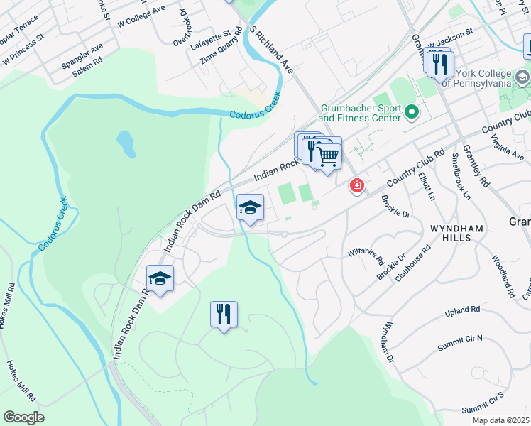 map of restaurants, bars, coffee shops, grocery stores, and more near 1240 Elderslie Lane in York