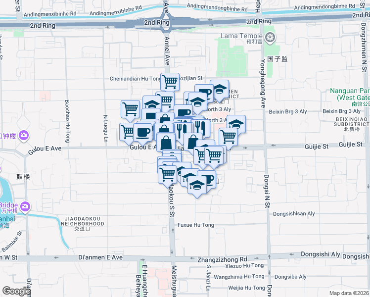 map of restaurants, bars, coffee shops, grocery stores, and more near 8号 Jiaodaokou East Street in Beijing