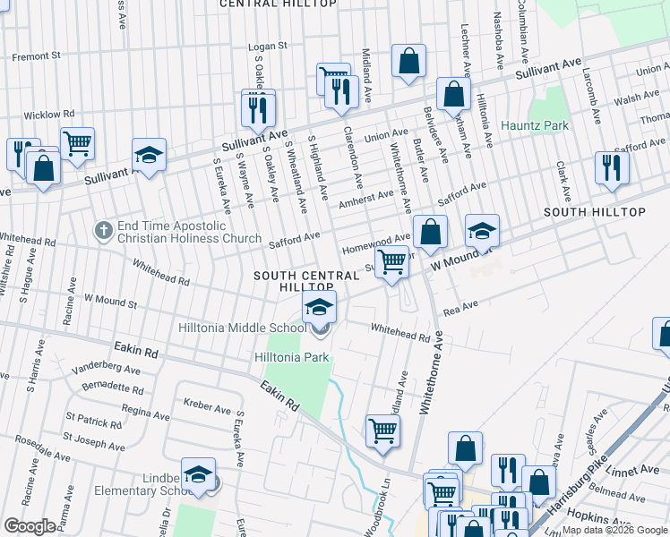 map of restaurants, bars, coffee shops, grocery stores, and more near 724 South Wheatland Avenue in Columbus