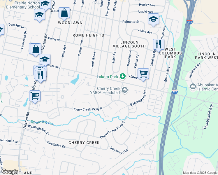 map of restaurants, bars, coffee shops, grocery stores, and more near 4933 Fox Ridge Place in Columbus