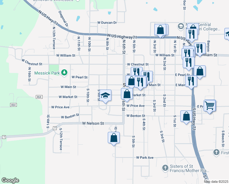 map of restaurants, bars, coffee shops, grocery stores, and more near 701 West Market Street in Savannah