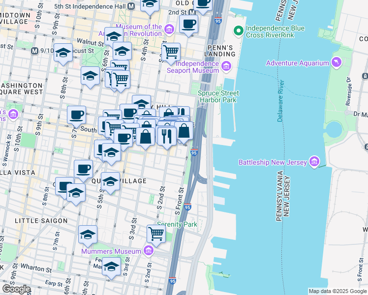 map of restaurants, bars, coffee shops, grocery stores, and more near in Philadelphia
