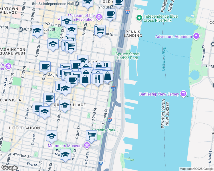 map of restaurants, bars, coffee shops, grocery stores, and more near in Philadelphia