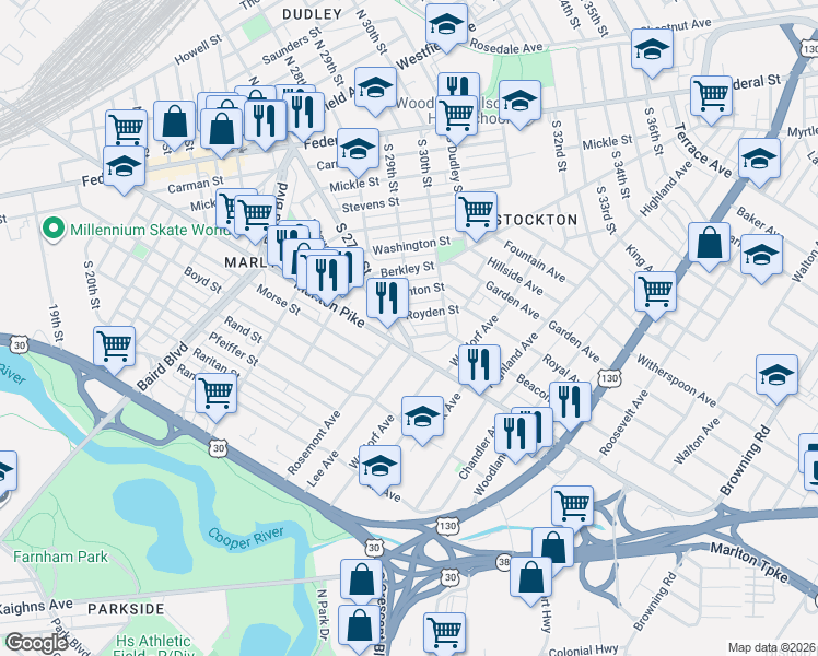 map of restaurants, bars, coffee shops, grocery stores, and more near in Camden