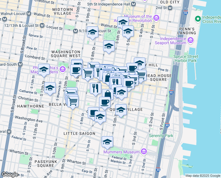 map of restaurants, bars, coffee shops, grocery stores, and more near in Philadelphia