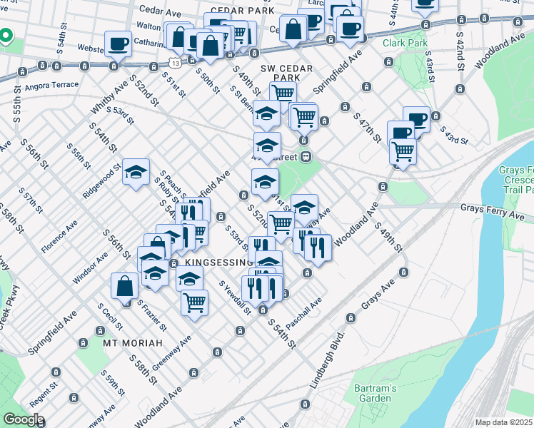 map of restaurants, bars, coffee shops, grocery stores, and more near in Philadelphia