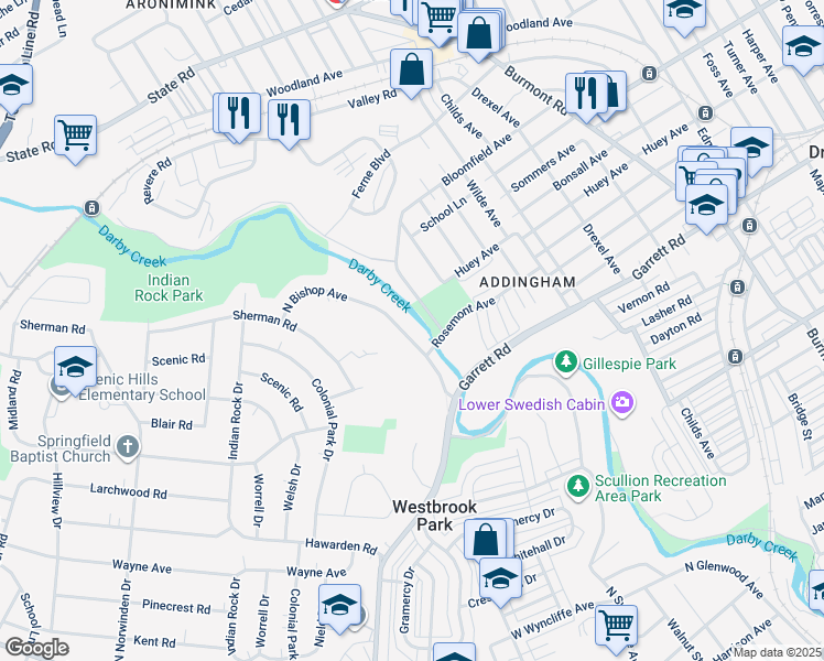 map of restaurants, bars, coffee shops, grocery stores, and more near 617 North Bishop Avenue in Springfield