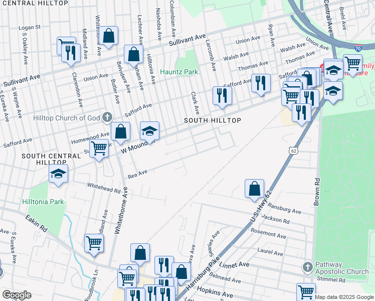 map of restaurants, bars, coffee shops, grocery stores, and more near 1955 Vaughn Street in Columbus