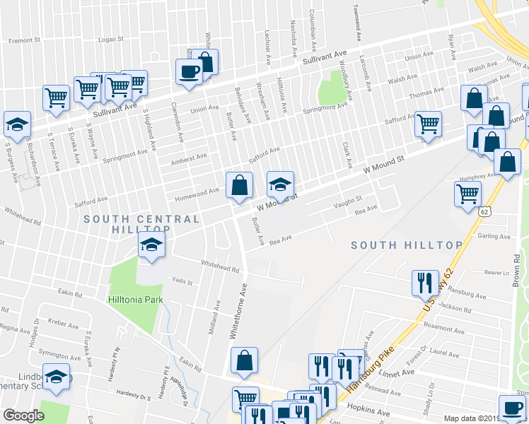 map of restaurants, bars, coffee shops, grocery stores, and more near 745 Butler Avenue in Columbus