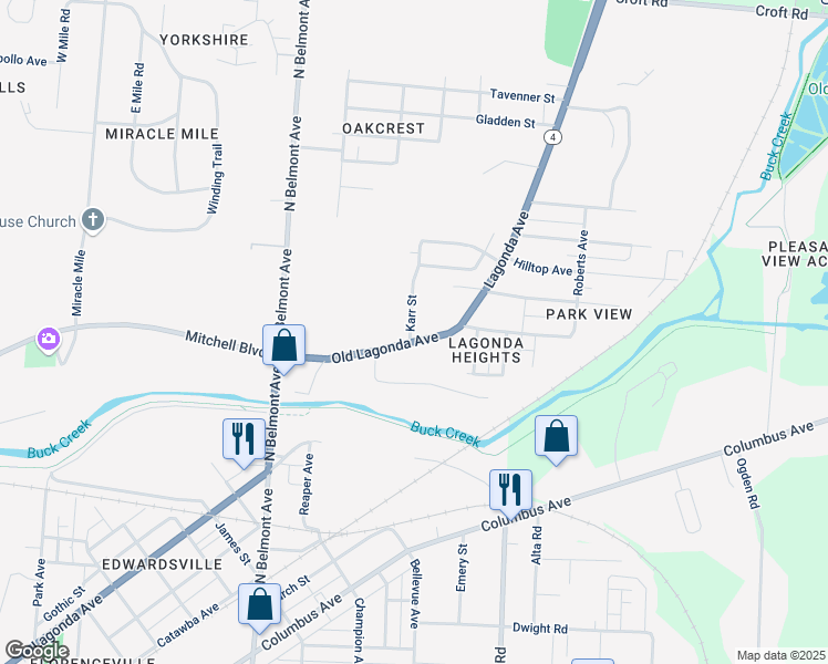 map of restaurants, bars, coffee shops, grocery stores, and more near 2335-2427 Old Lagonda Avenue in Springfield