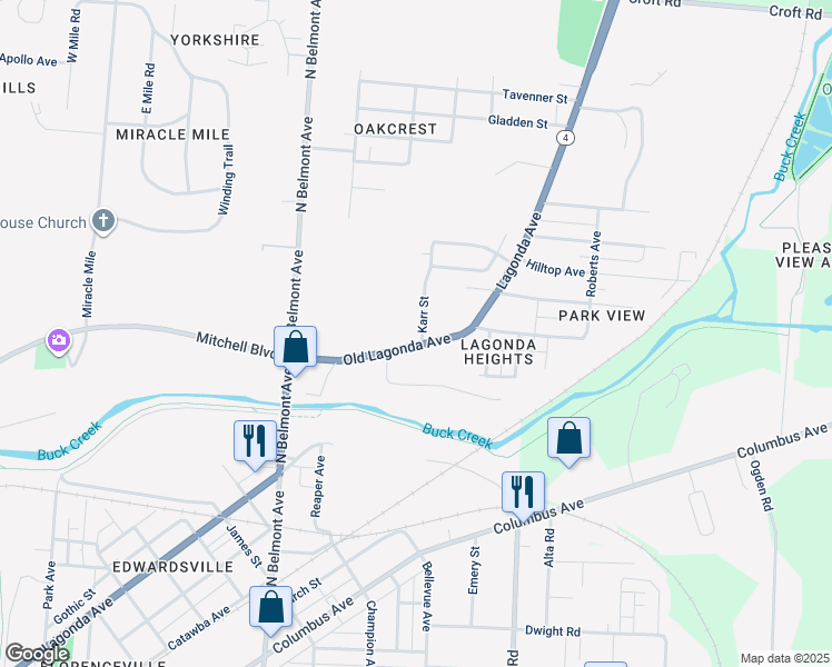 map of restaurants, bars, coffee shops, grocery stores, and more near 2238-2338 Old Lagonda Ave in Springfield