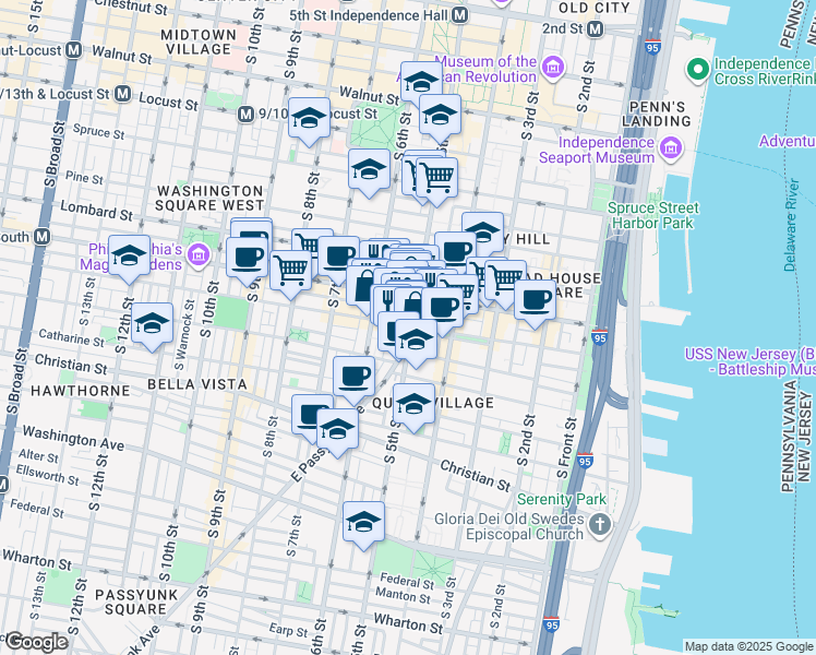 map of restaurants, bars, coffee shops, grocery stores, and more near 702 East Passyunk Avenue in Philadelphia