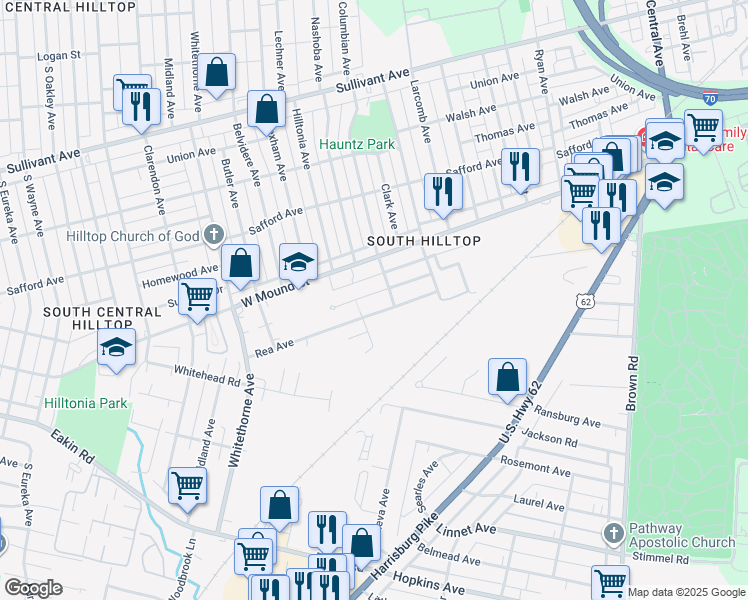 map of restaurants, bars, coffee shops, grocery stores, and more near 1955 Vaughn Street in Columbus